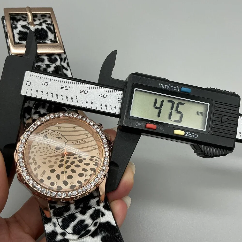Strada Womens Watch 48mm Cheetah Dial Crystals Animal Print Band New Battery